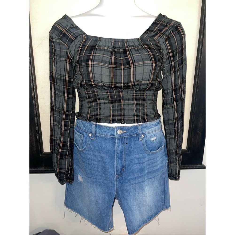 Self Esteem Green Plaid Top